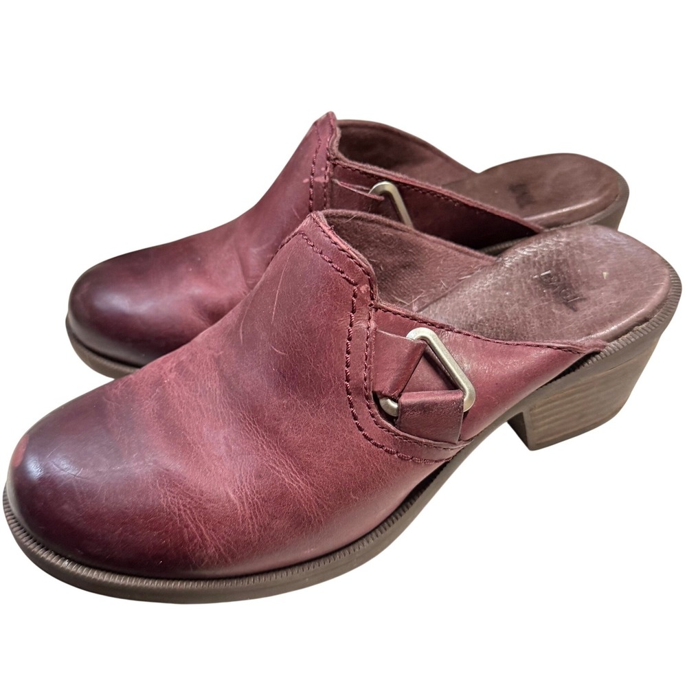 Teva 5‎ Leather Heels Mules Clogs Burgundy Nubuck Boho Fall Western Leather Y2K